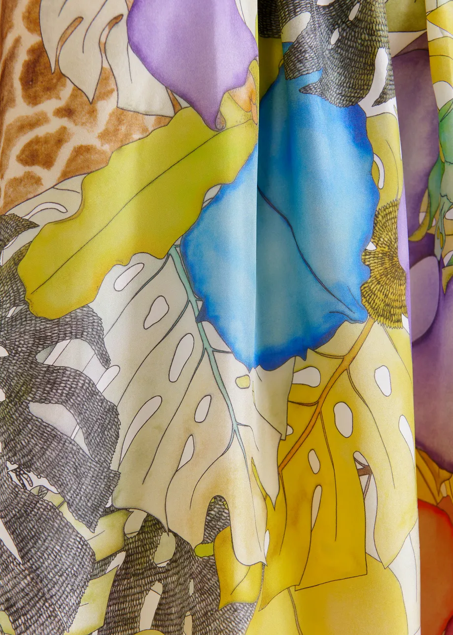Multicolor silk shirt with tropical print