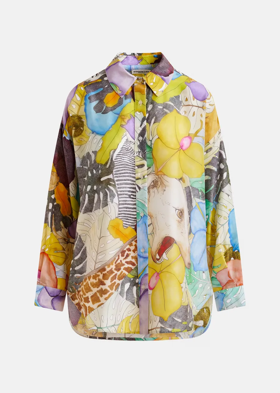 Multicolor silk shirt with tropical print