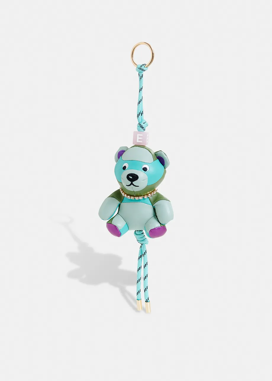 Blue blue bear-shaped keyring with rhinestone embellishment