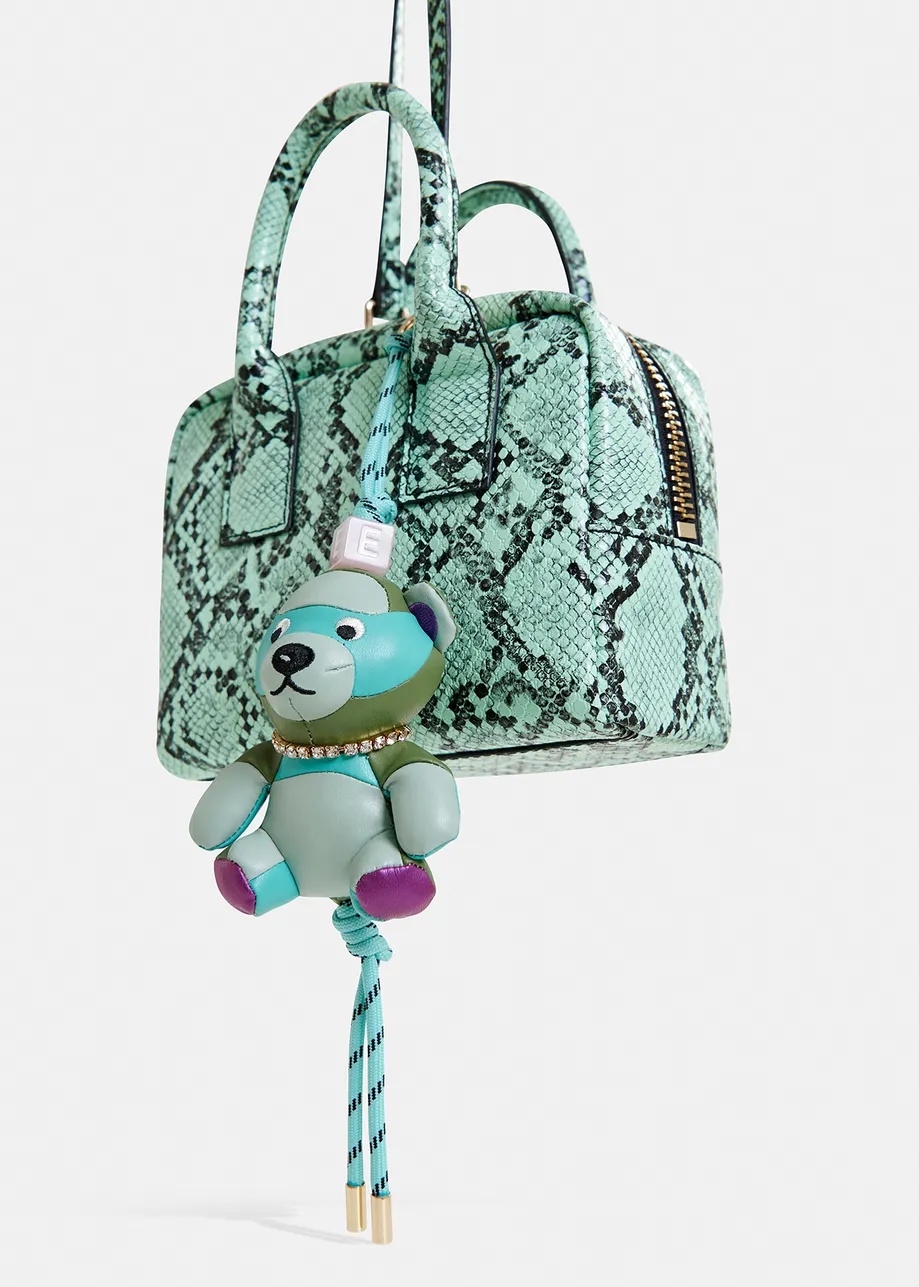 Blue blue bear-shaped keyring with rhinestone embellishment