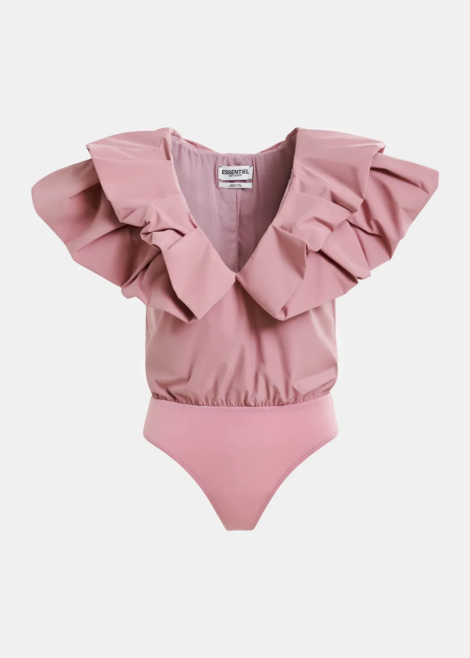 Mauve body met V-hals en volants