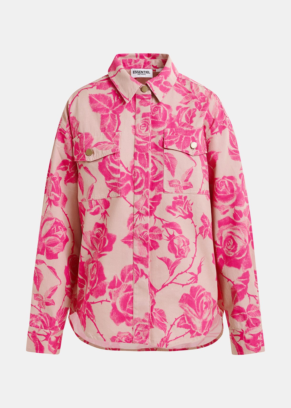 Roze jeanshemd met bloemenprint