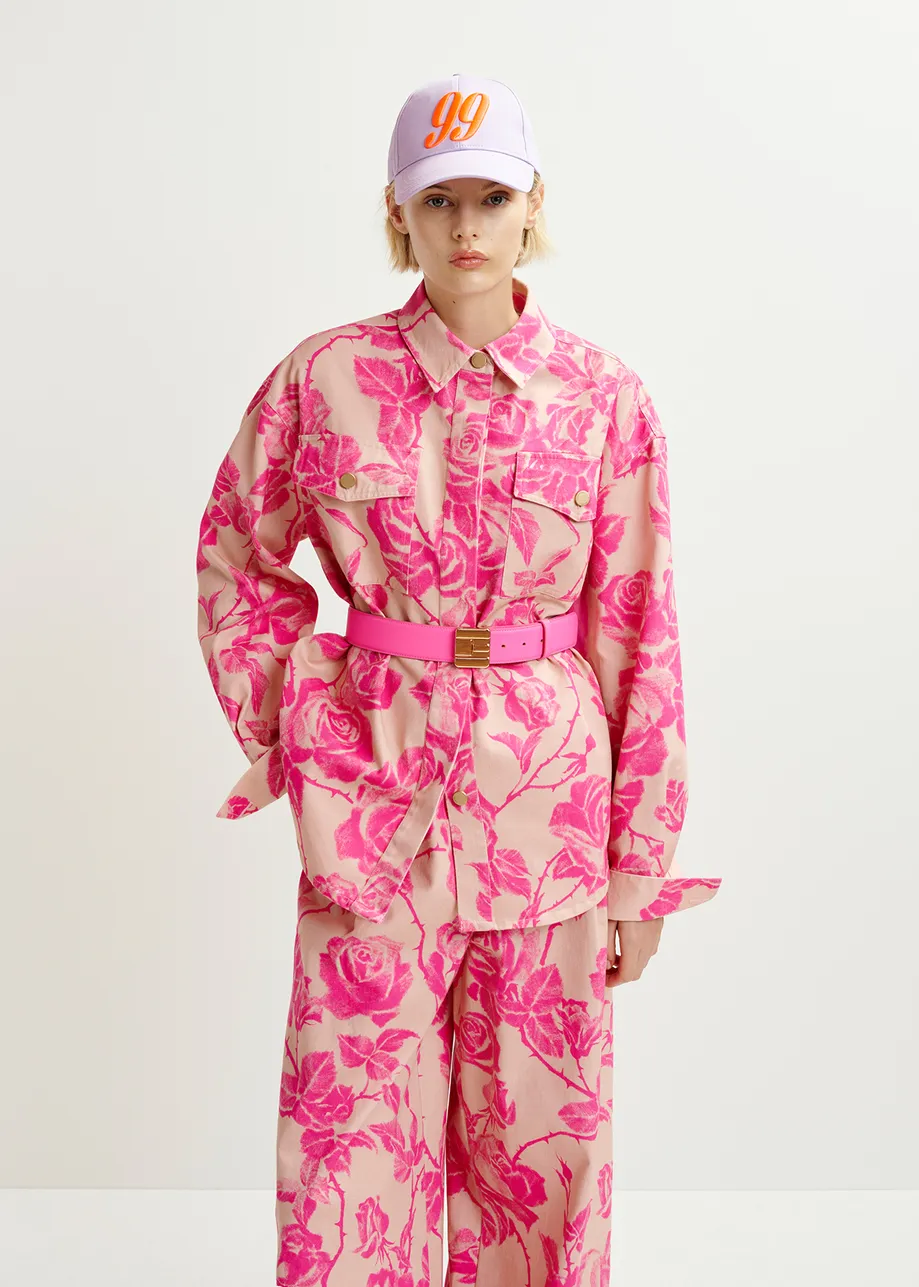 Roze jeanshemd met bloemenprint