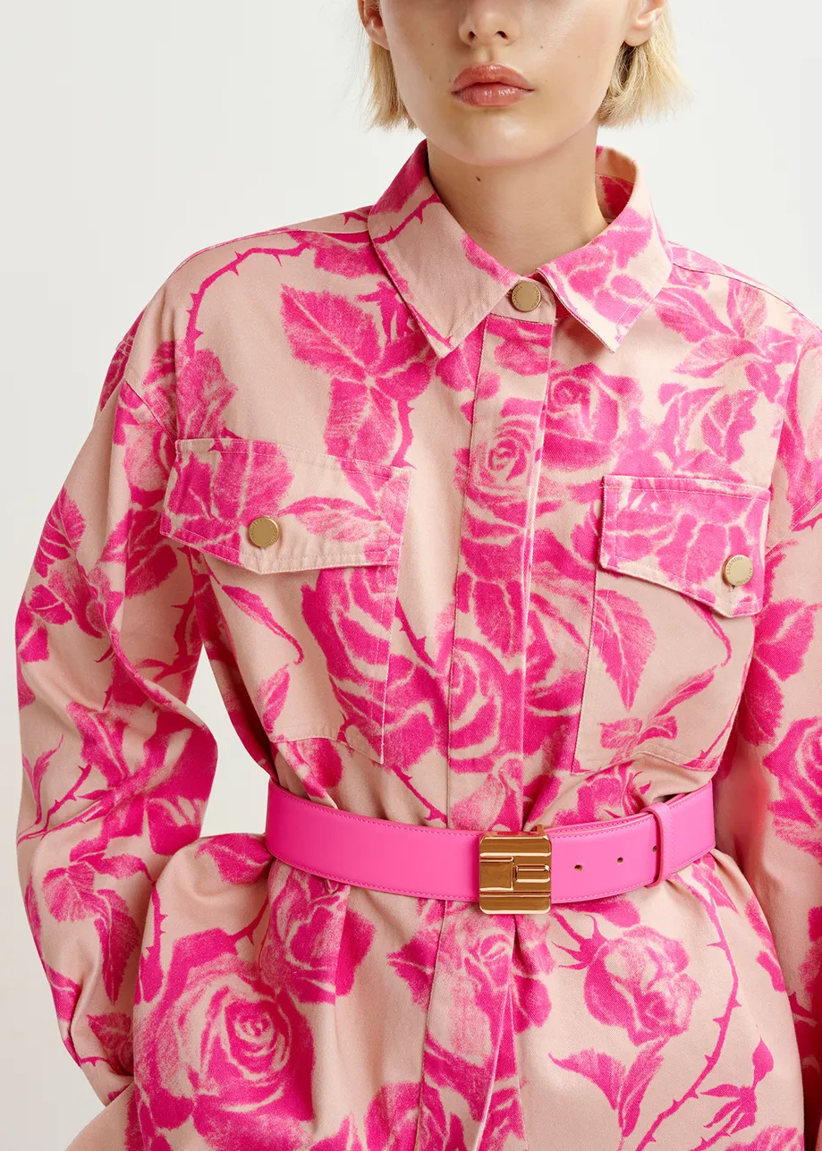 Roze jeanshemd met bloemenprint