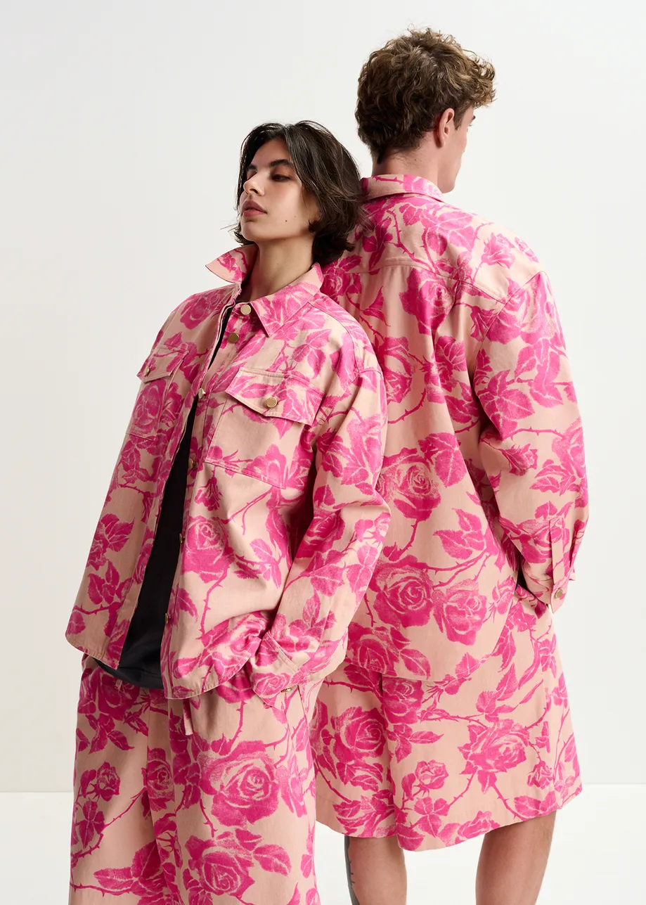 Roze jeanshemd met bloemenprint