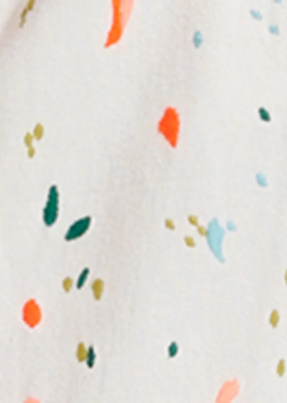 Off-white and multicolor wide-leg pants with embroidered paint splatters