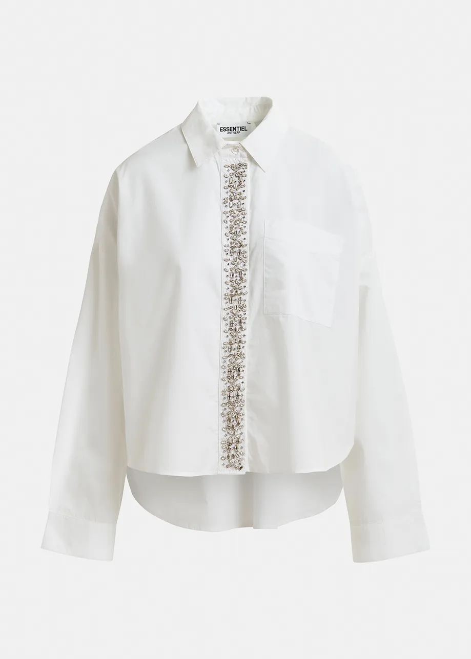 White cotton shirt with embellished button placket