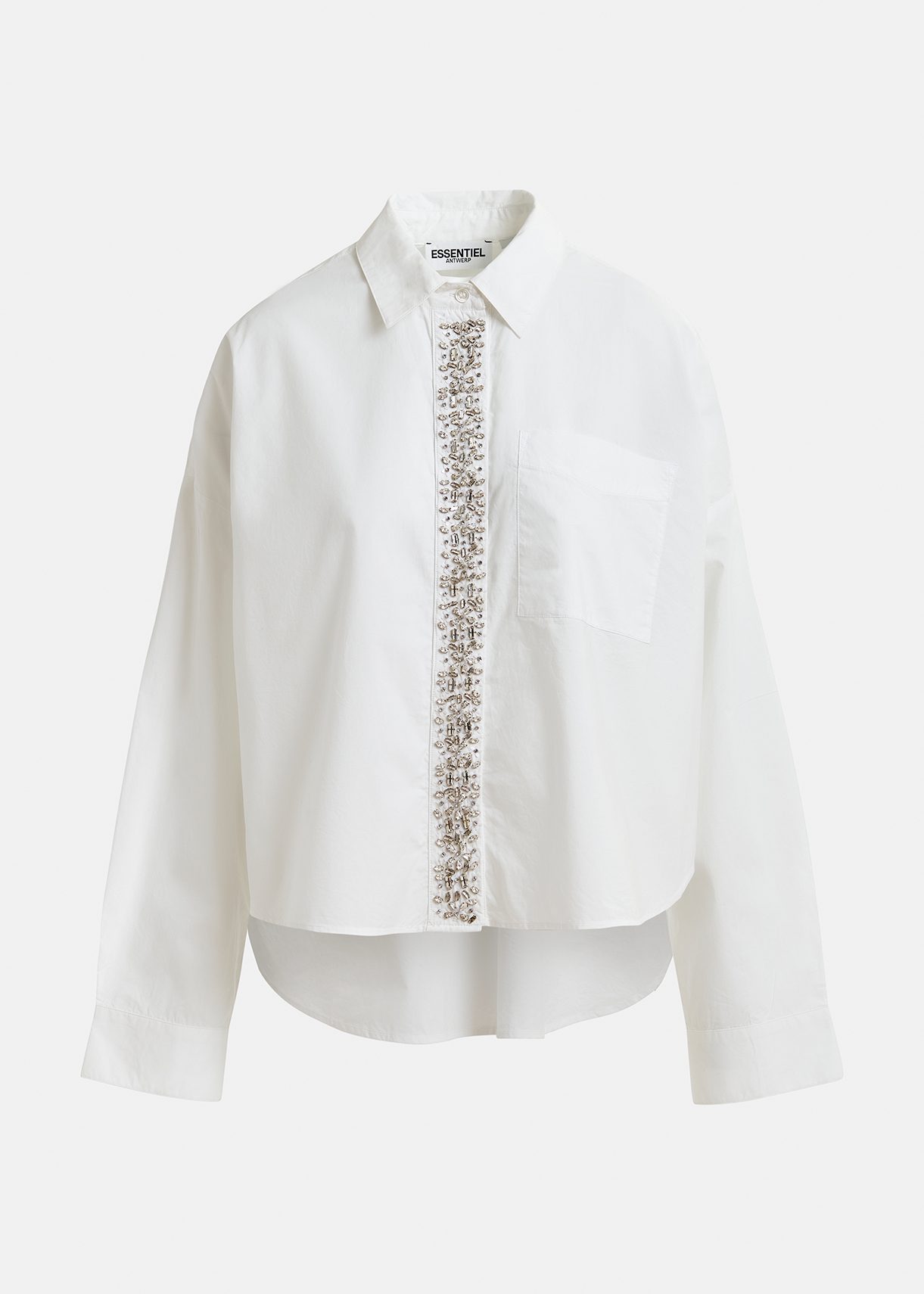 White cotton shirt with embellished button placket