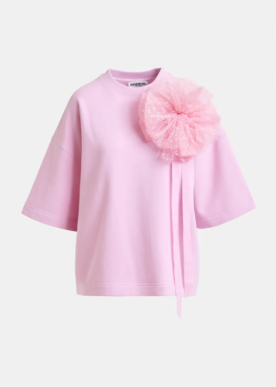 Lichtroze sweater met verwijderbare broche van mesh