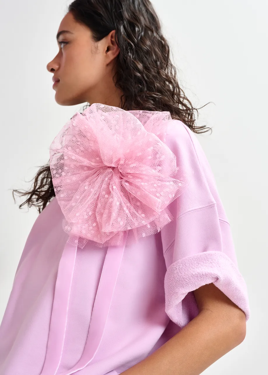 Lichtroze sweater met verwijderbare broche van mesh