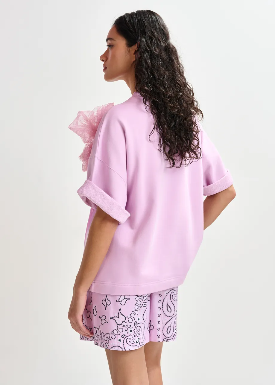 Lichtroze sweater met verwijderbare broche van mesh