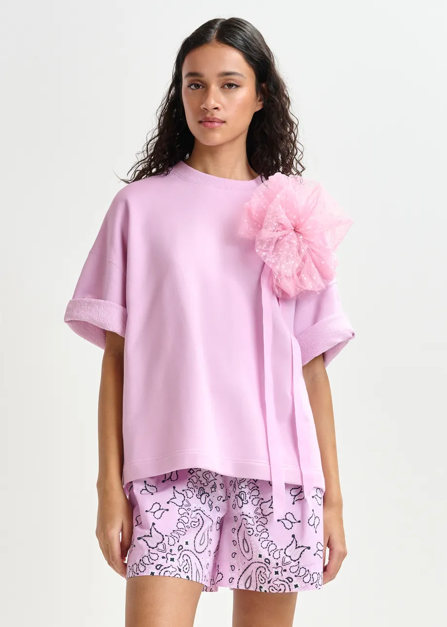 Lichtroze sweater met verwijderbare broche van mesh