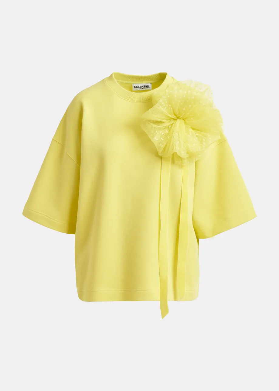 Gelbes Sweatshirt mit abnehmbarer Netzbrosche