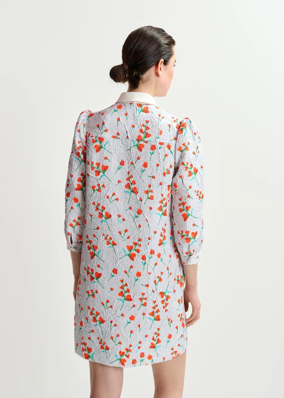 Off-white floral-print mini dress with bow-tie