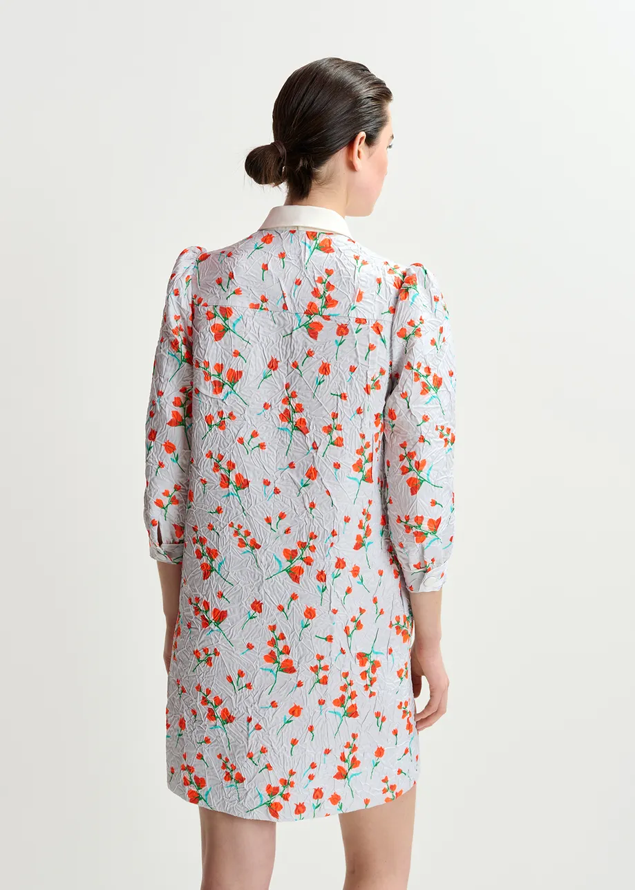 Off-white floral-print mini dress with bow-tie