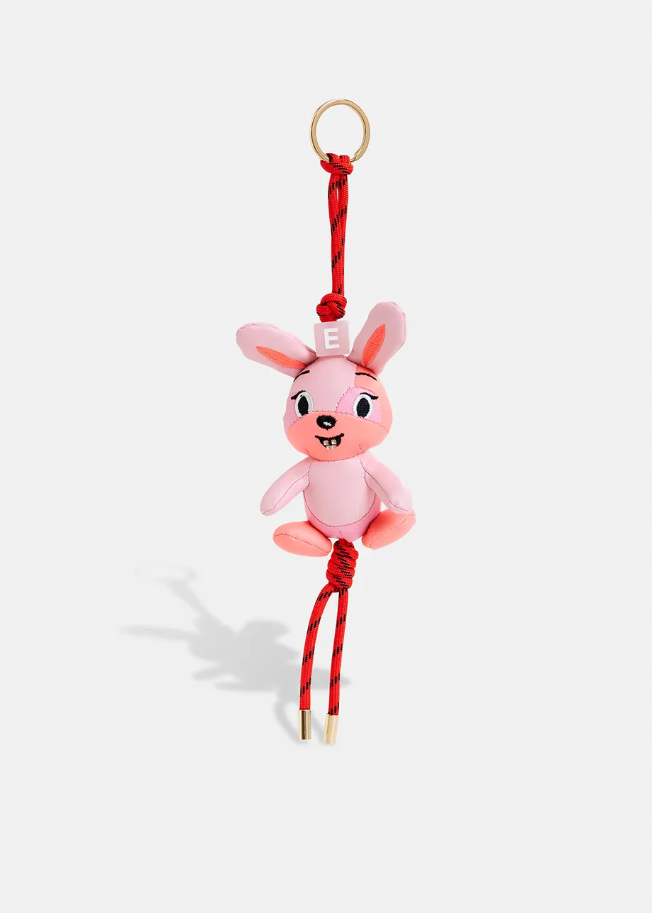 Pink bunny-shaped keyring with rhinestone embellishment