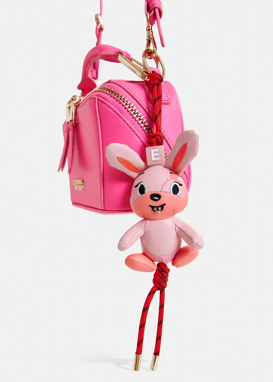 Pink bunny-shaped keyring with rhinestone embellishment