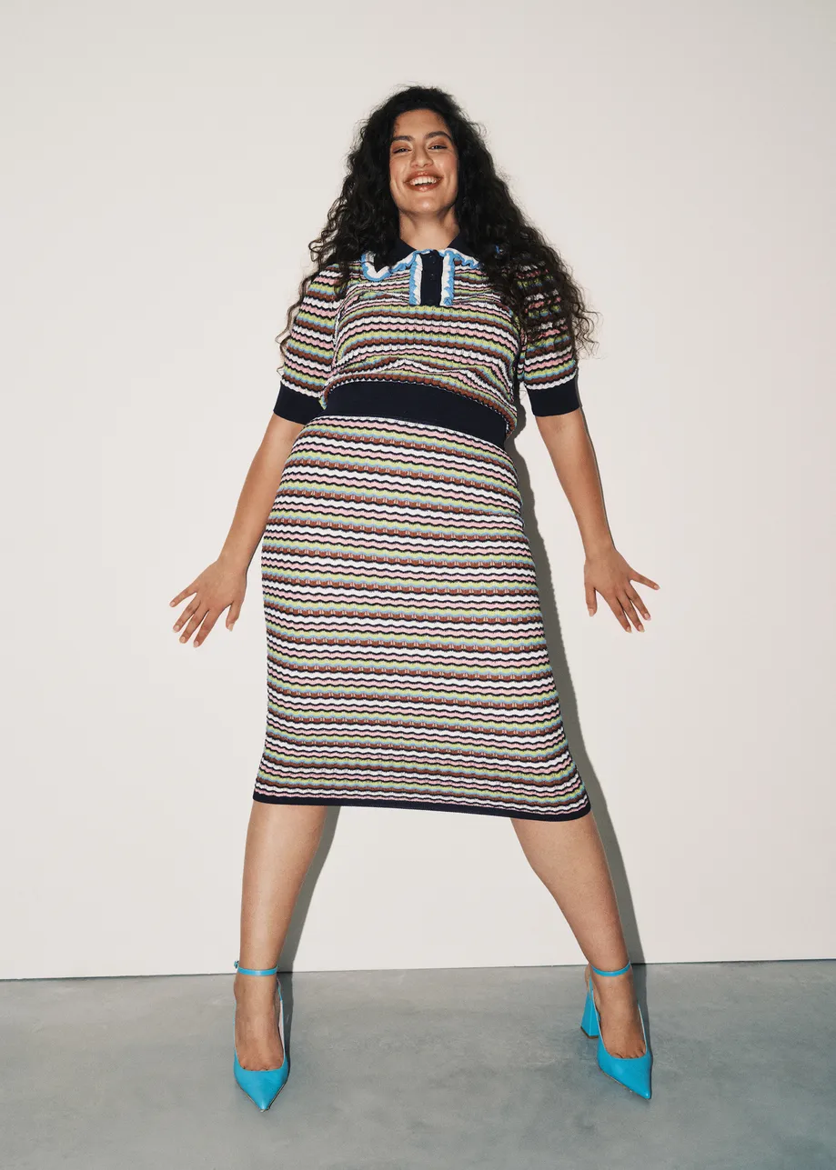 Multicolor striped midi skirt