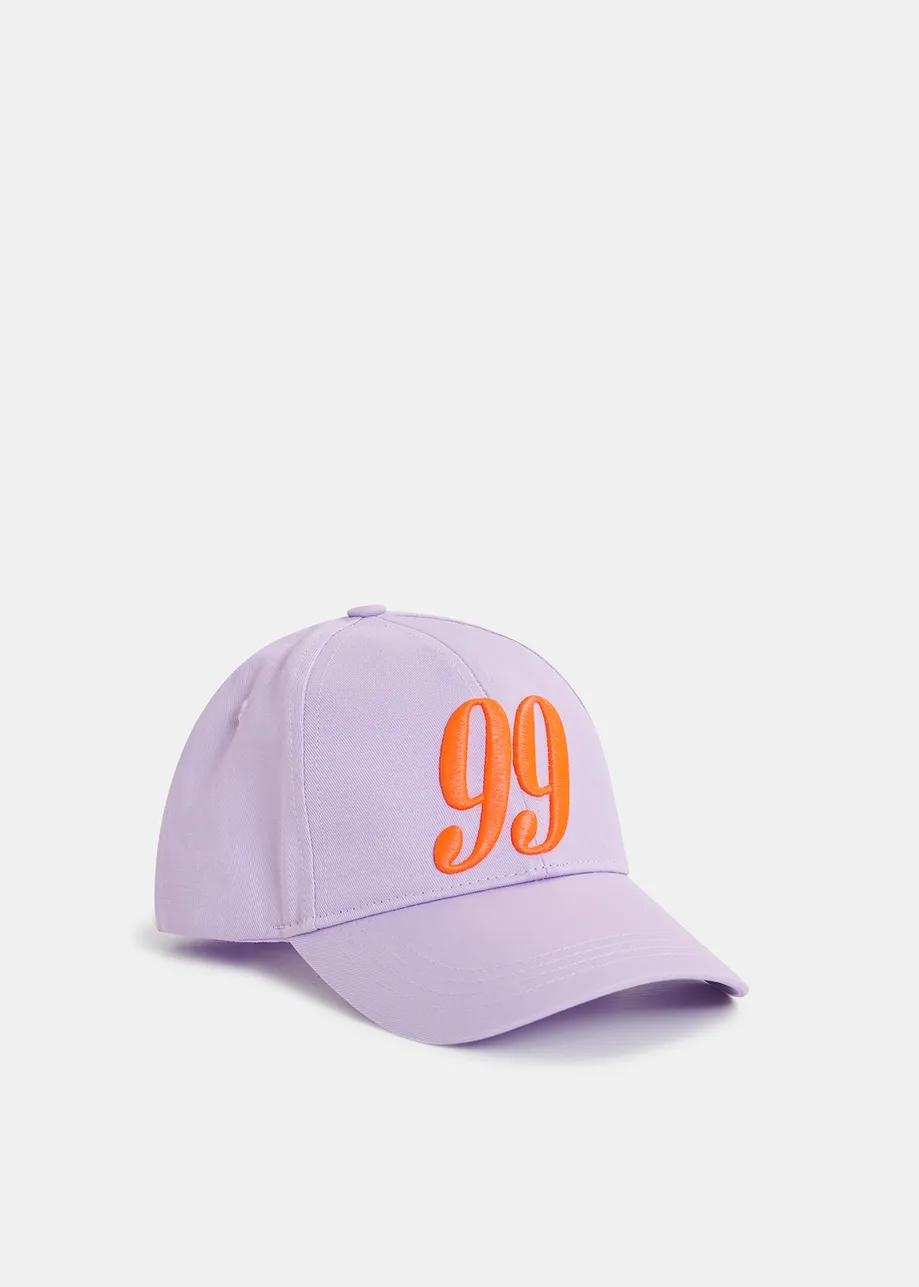 Lilac and orange embroidered baseball cap