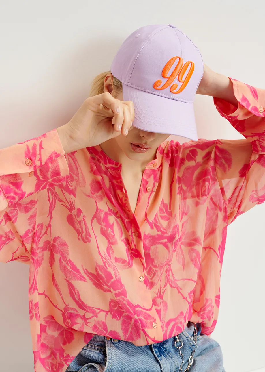 Lilac and orange embroidered baseball cap