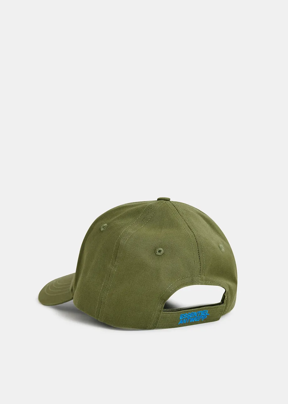 Khaki and blue embroidered baseball cap