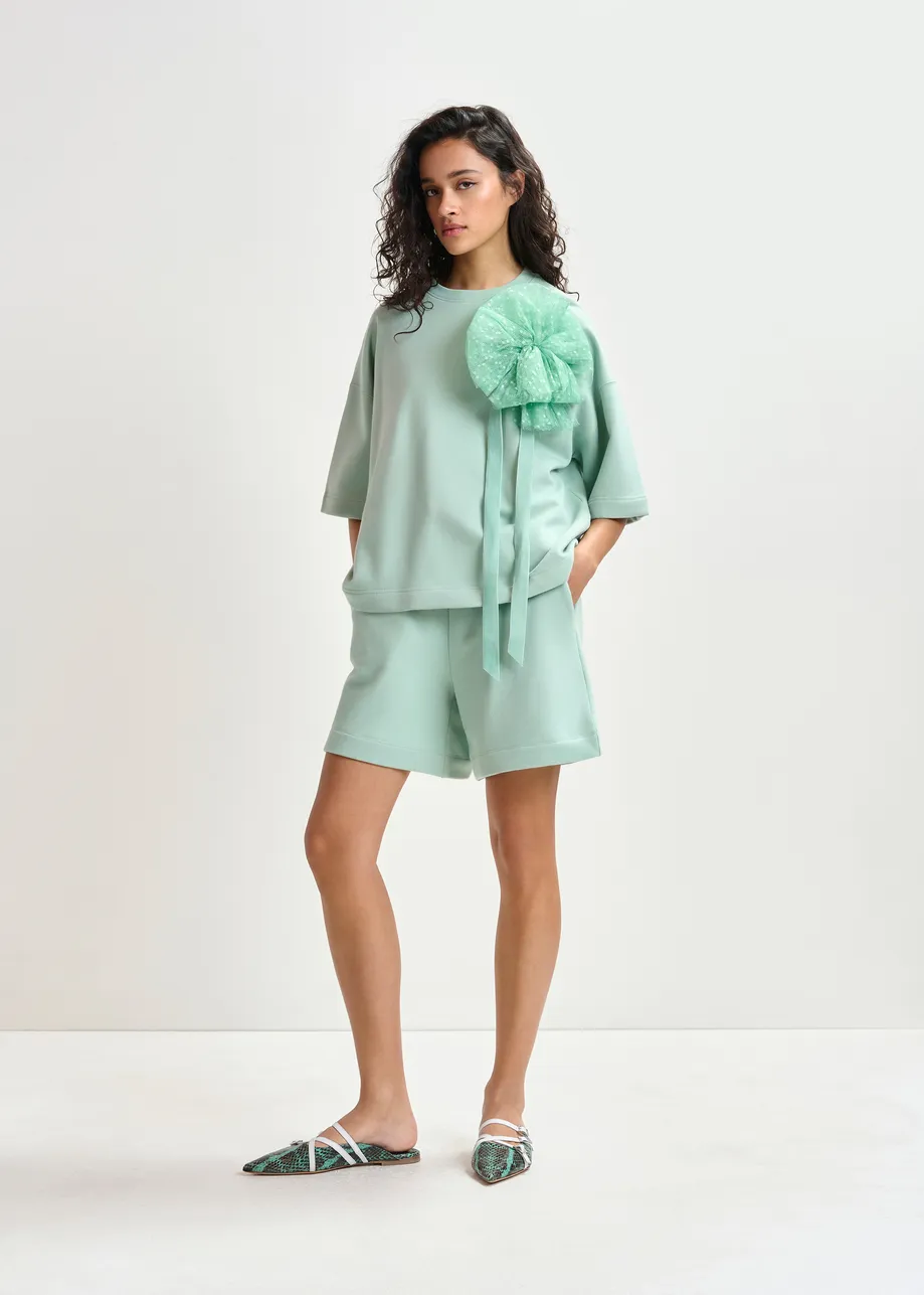 Turquoise short van katoenmix jersey