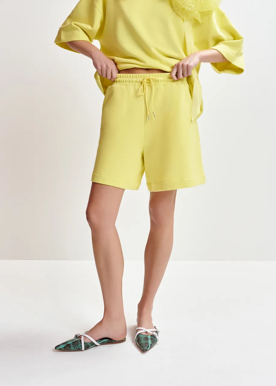 Yellow jersey cotton-blend shorts
