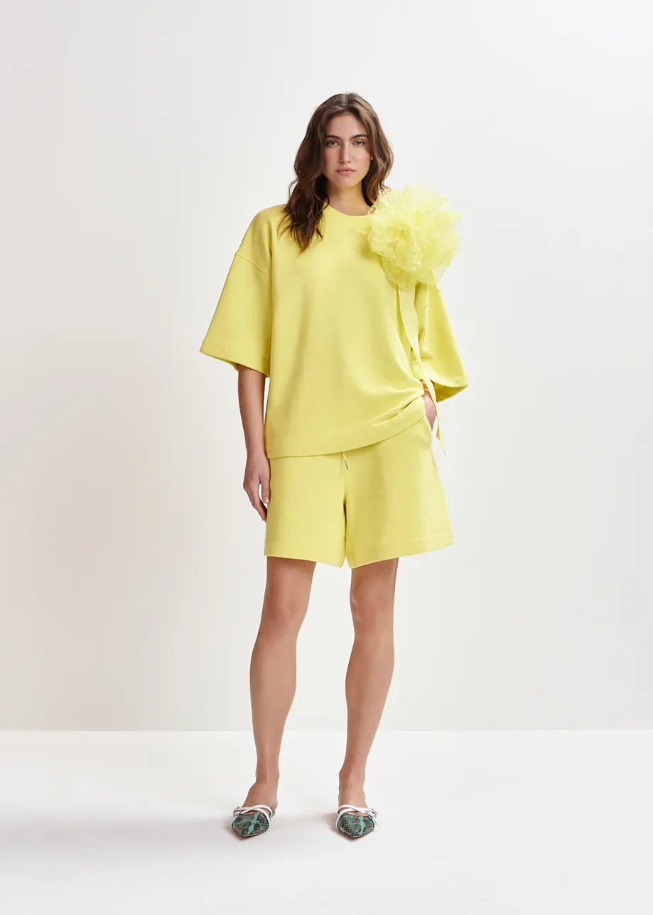 Yellow jersey cotton-blend shorts
