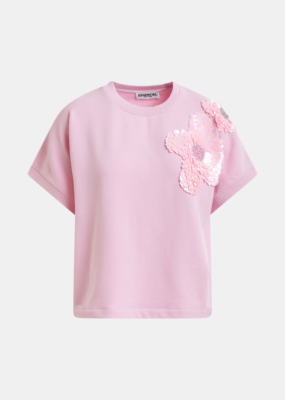  Light pink cotton sweatshirt with sequin embroideries