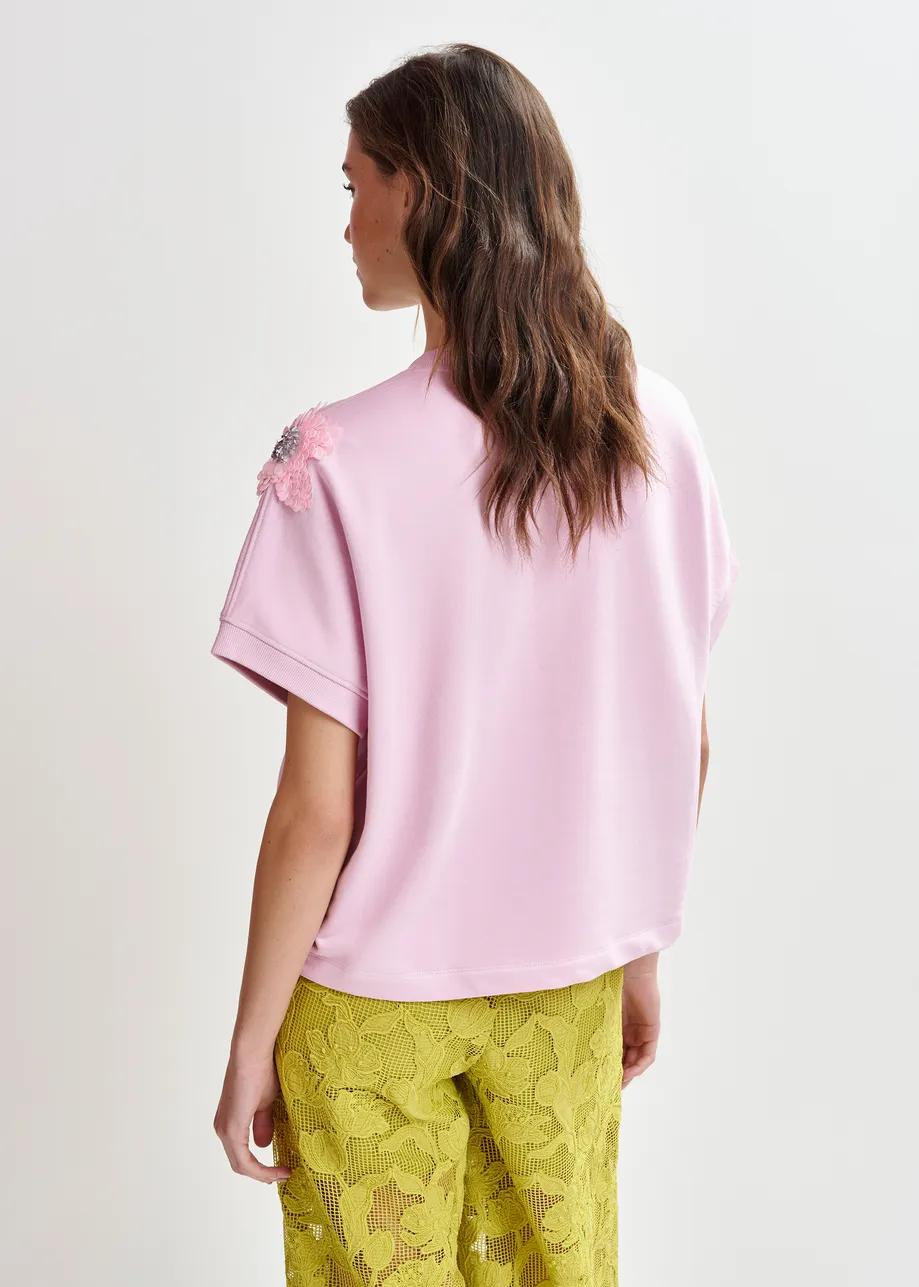  Light pink cotton sweatshirt with sequin embroideries