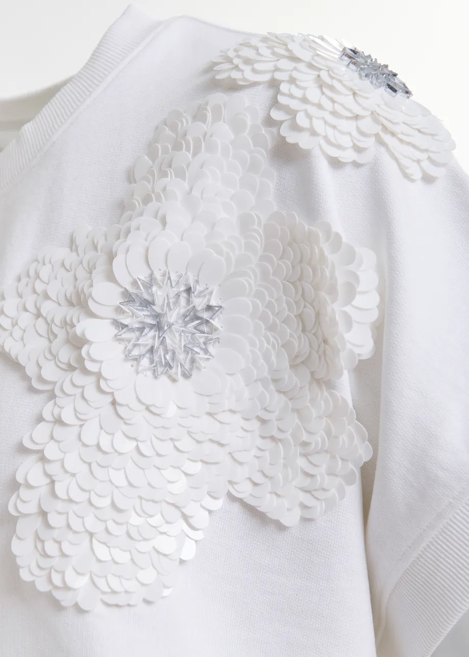  White cotton sweatshirt with sequin embroideries
