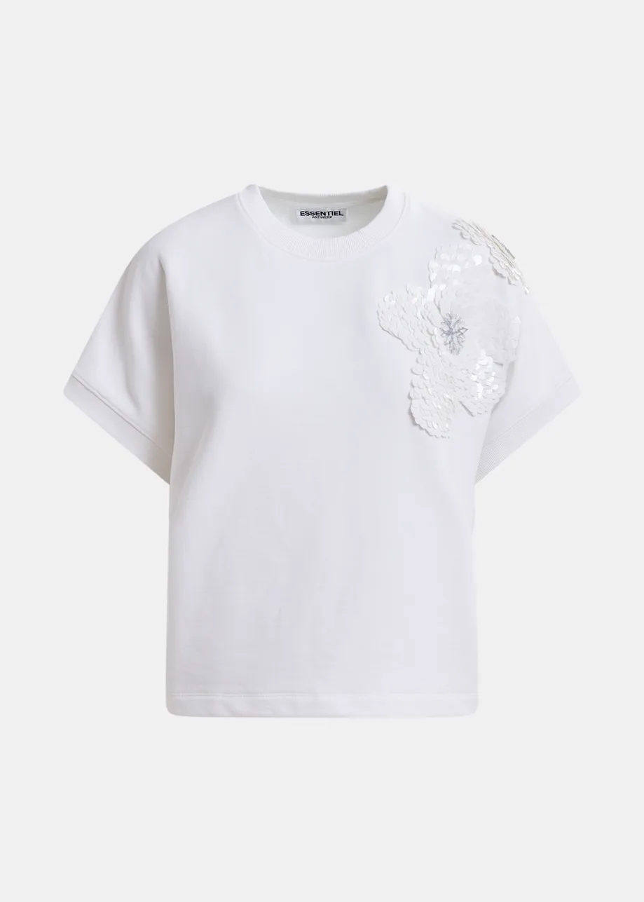  Sudadera de algodón con bordados de lentejuelas, blanco