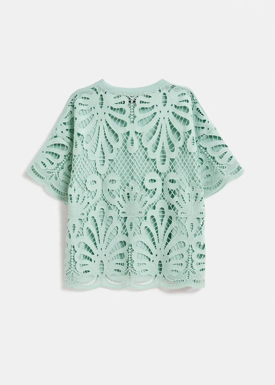 T-shirt turquoise avec dos en dentelle