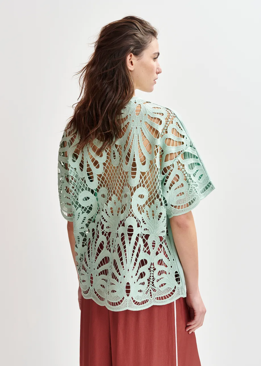 Turquoise T-shirt with lace back panel