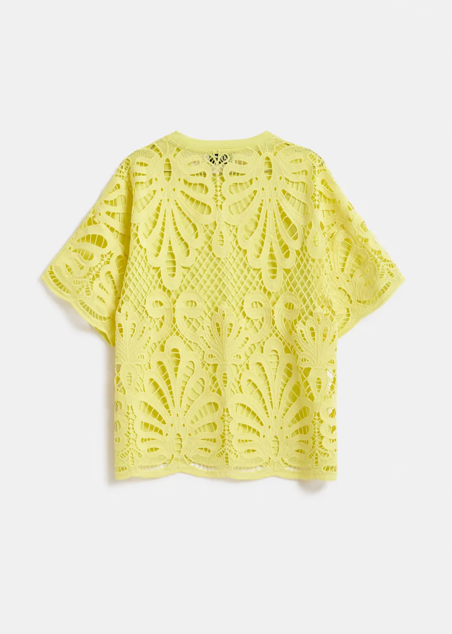 T-shirt jaune avec dos en dentelle