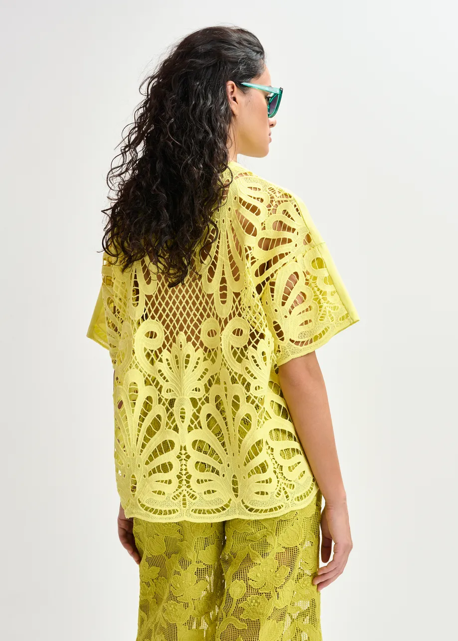 T-shirt jaune avec dos en dentelle