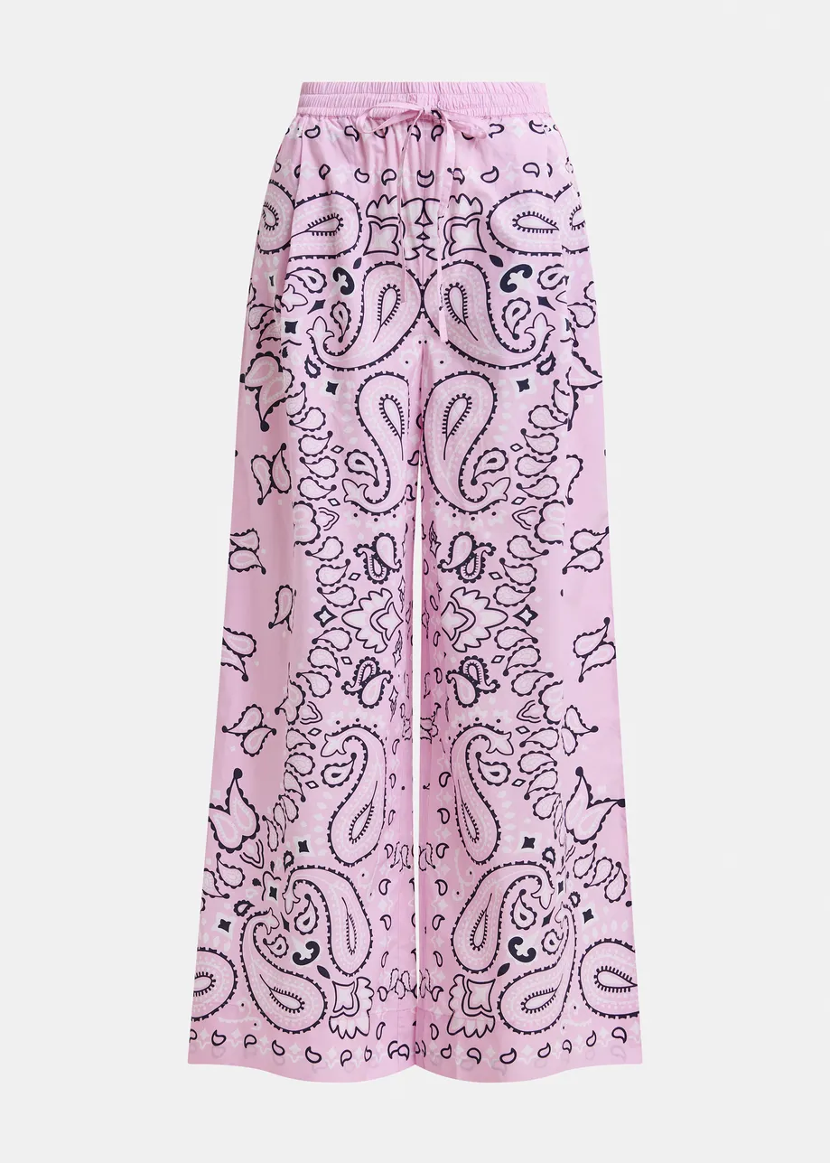 Lila en zwarte wijde broek met bandanaprint