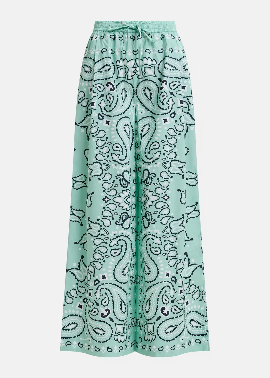 Turquoise en zwarte wijde broek met bandanaprint