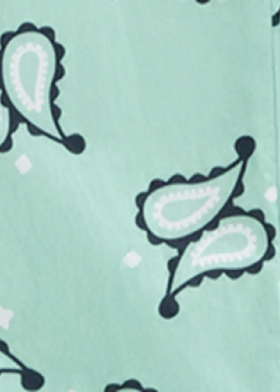 Turquoise and black bandana print wide-leg cotton pants