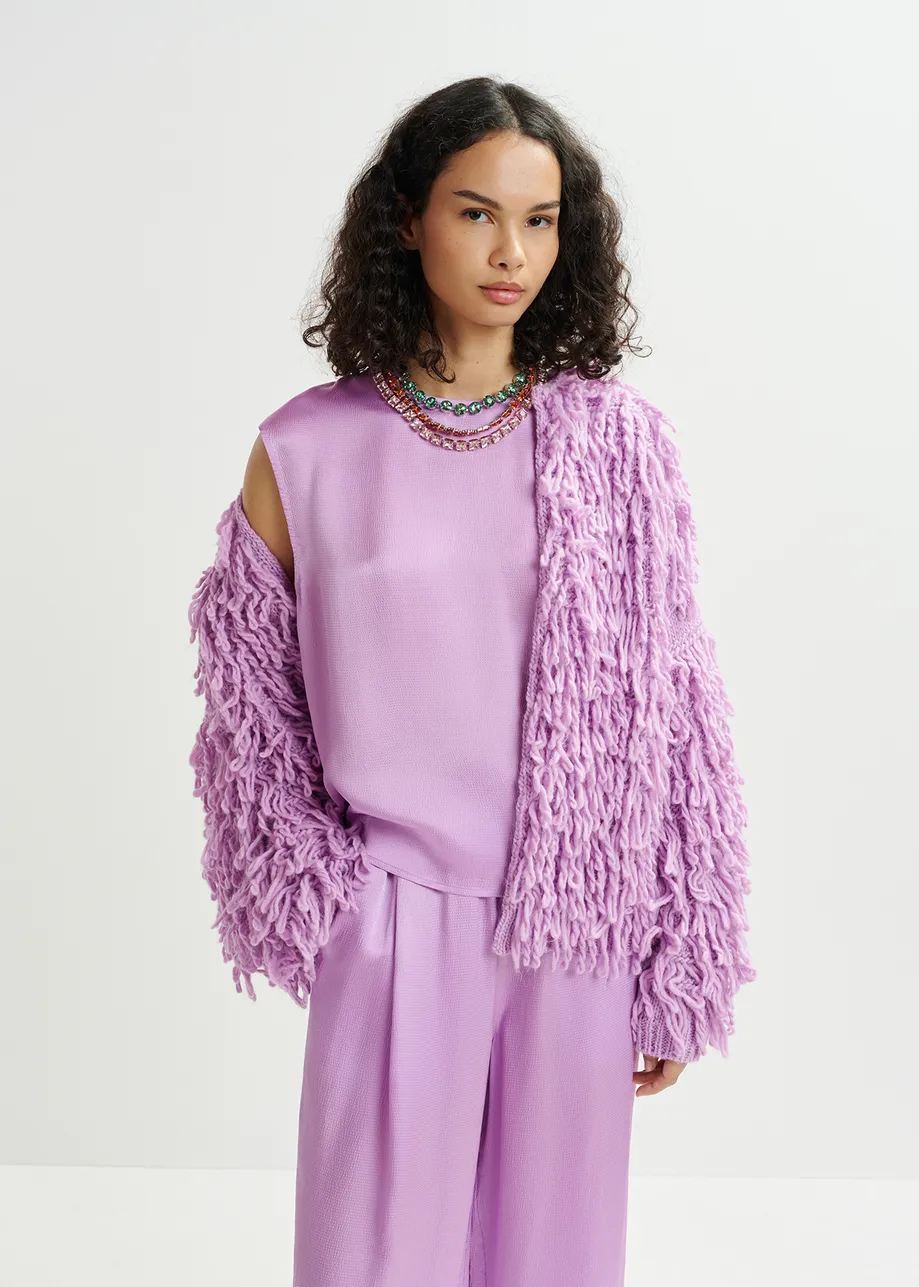 Tricot oversize lilas en maille bouclée