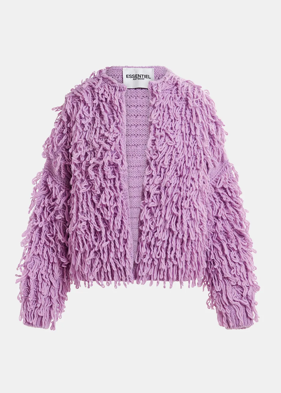 Tricot oversize lilas en maille bouclée