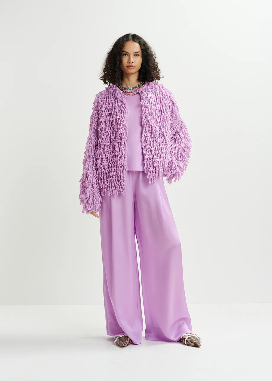 Tricot oversize lilas en maille bouclée