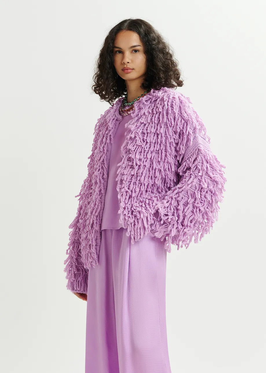 Tricot oversize lilas en maille bouclée