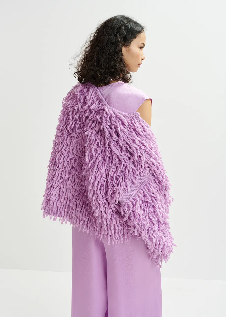 Tricot oversize lilas en maille bouclée