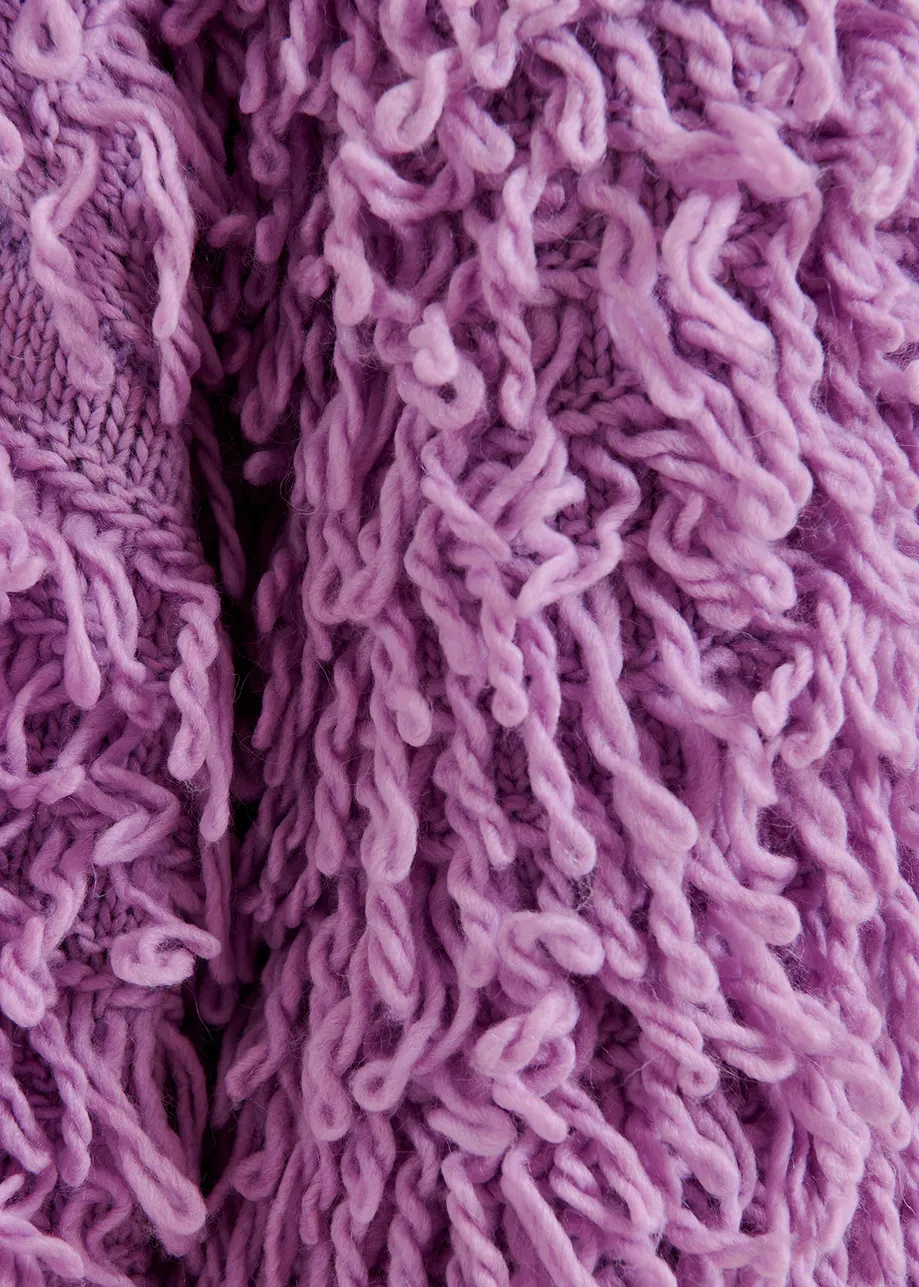 Tricot oversize lilas en maille bouclée