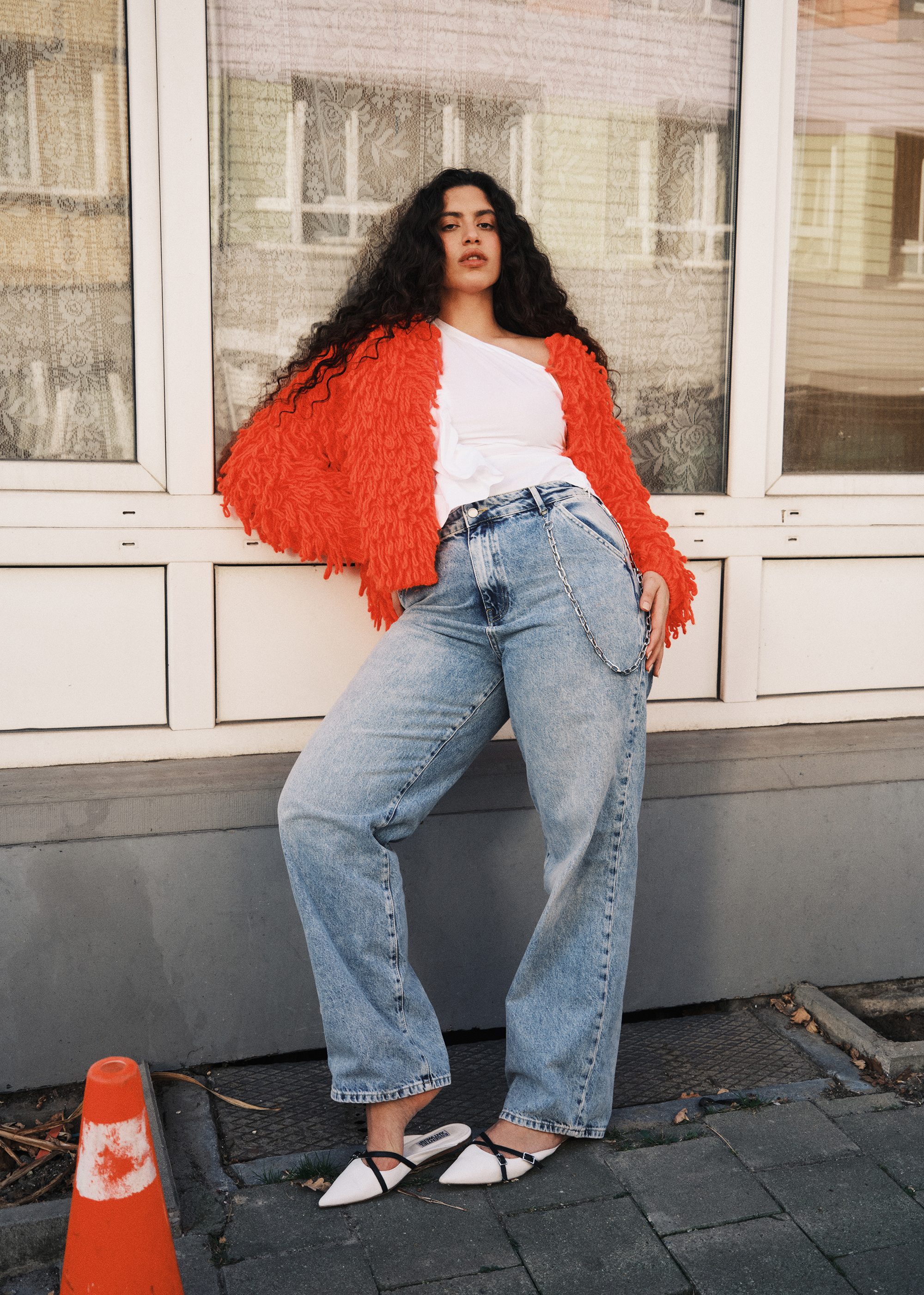 Bright orange oversized loop stitch knit | Essentiel Antwerp