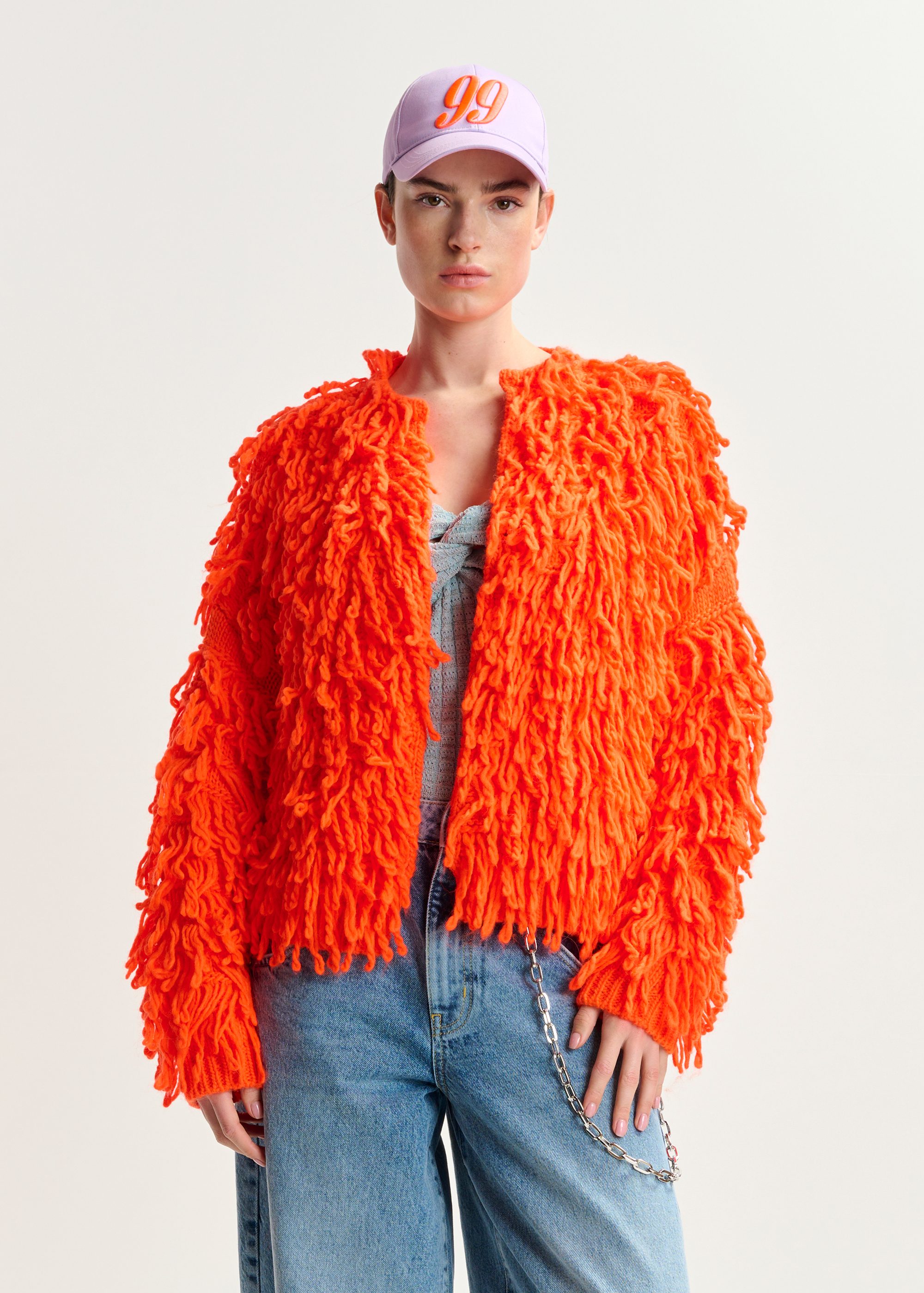 Bright orange oversized loop stitch knit | Essentiel Antwerp