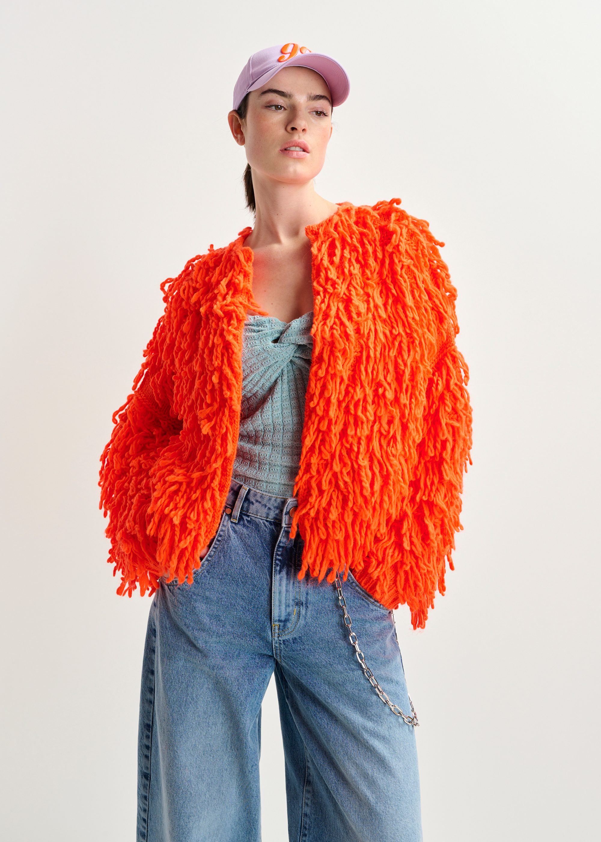 Bright orange oversized loop stitch knit | Essentiel Antwerp