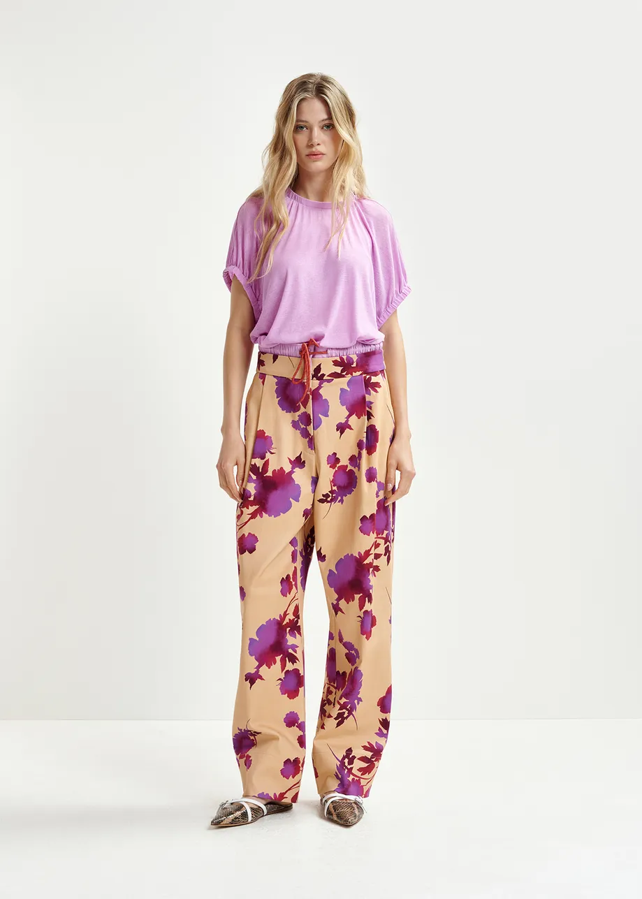 Pantalon à double taille orange clair et violet