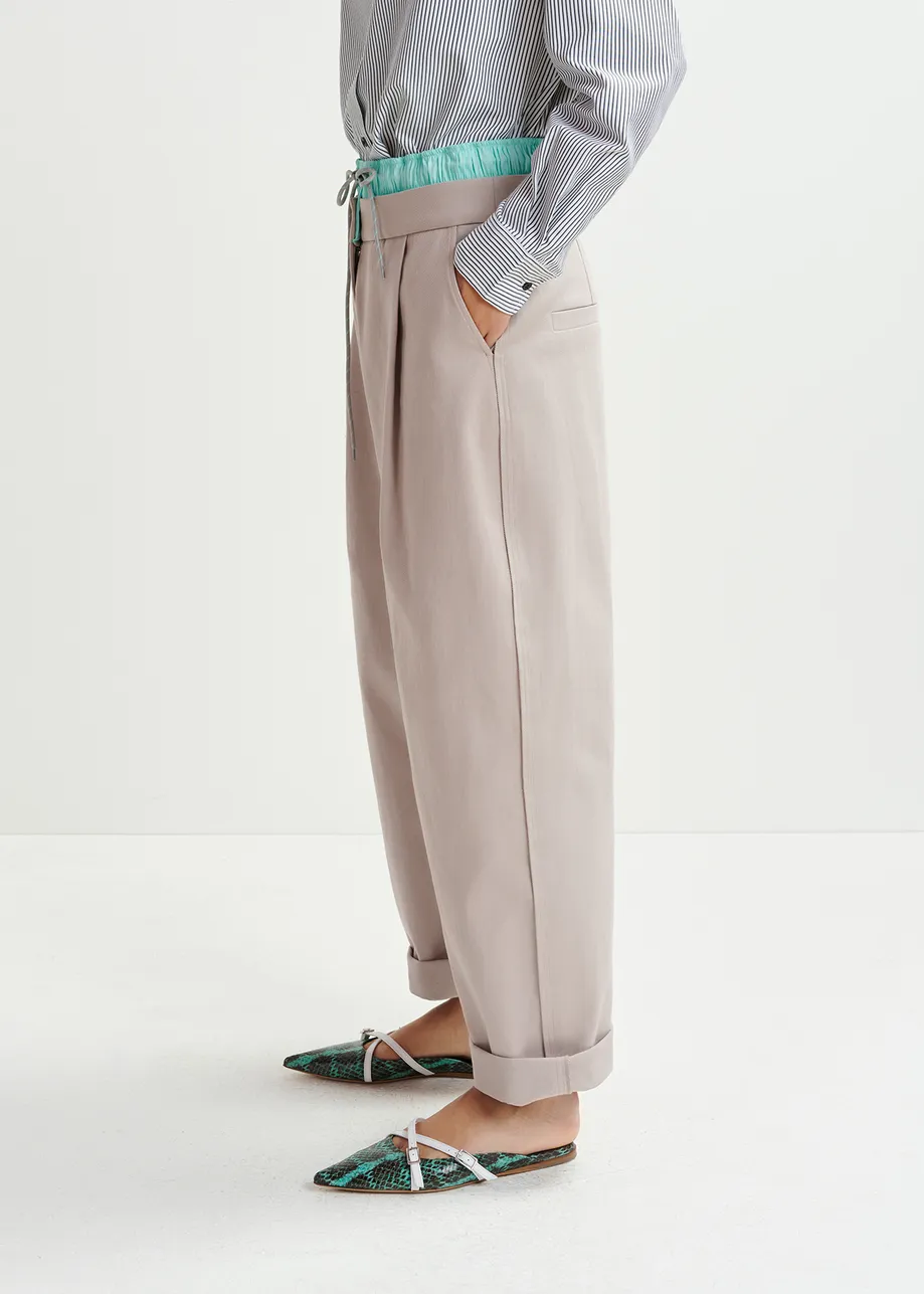 Beige and light blue double-waist pants